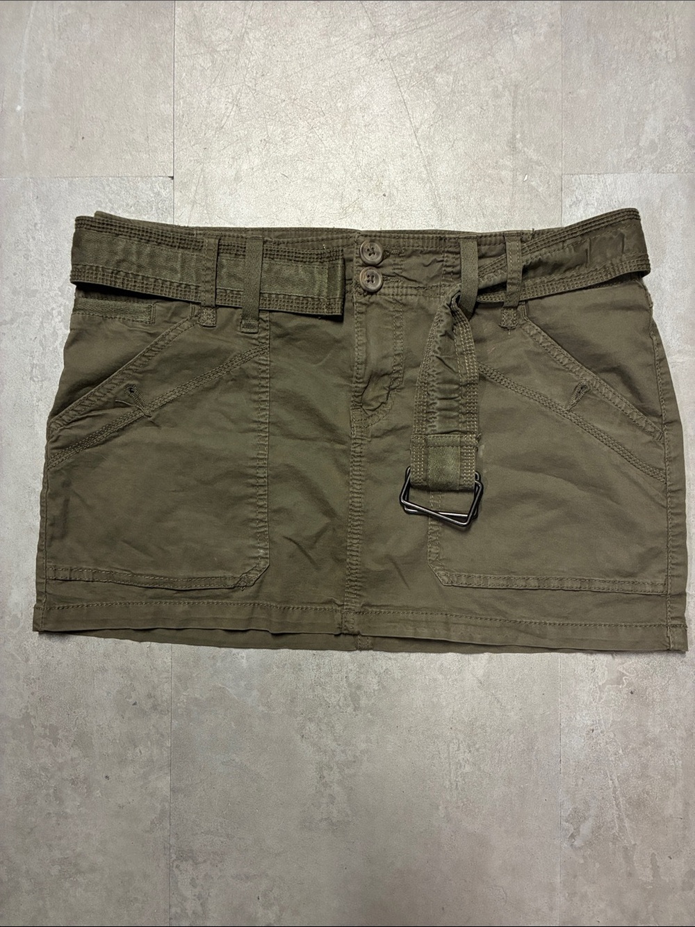 Garage Olive Green Mini Skirt with Belted Detail